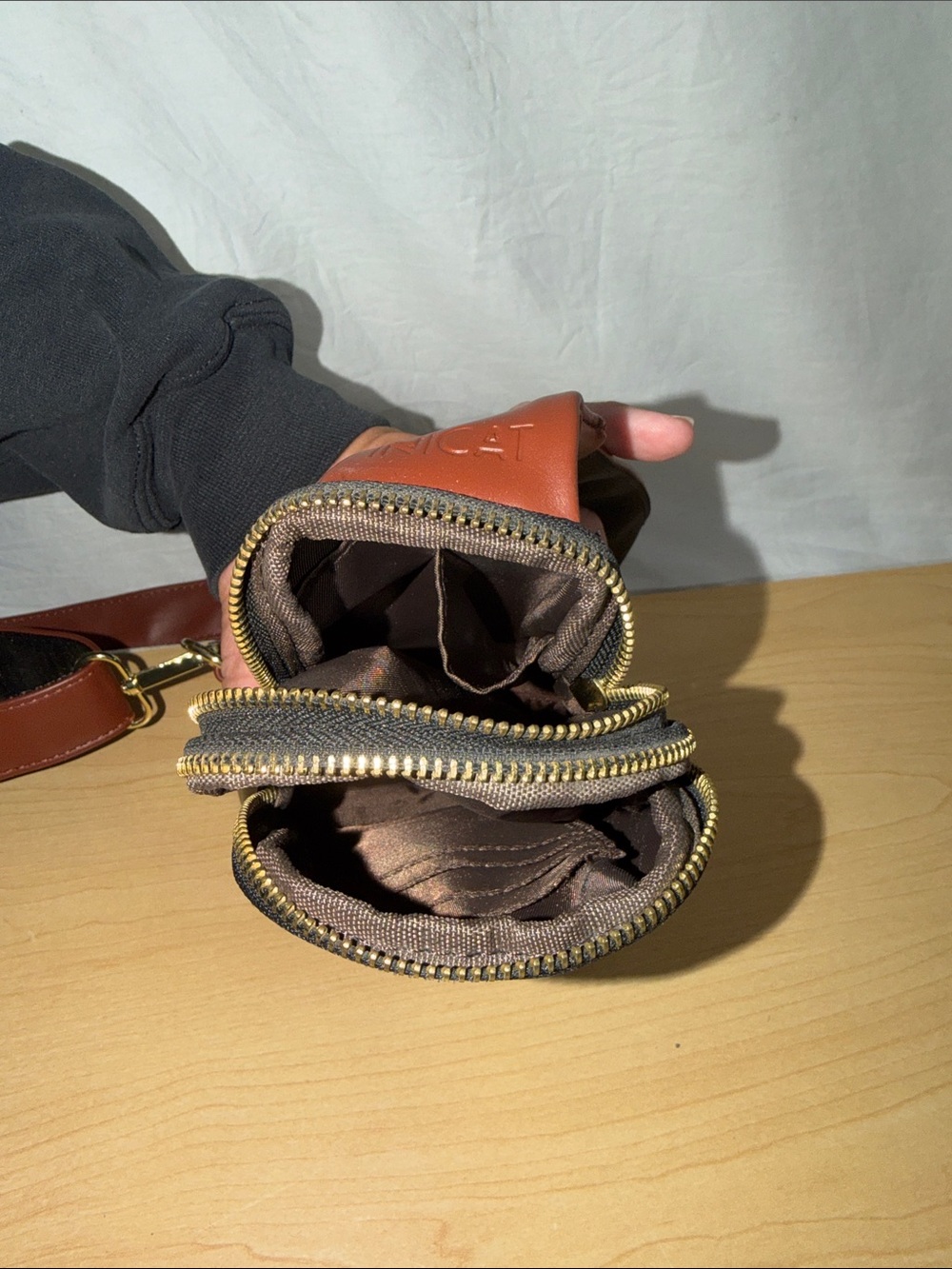 Black and Brown Women's Crossbody Bag with Gold Accent - Picture 5 of 5